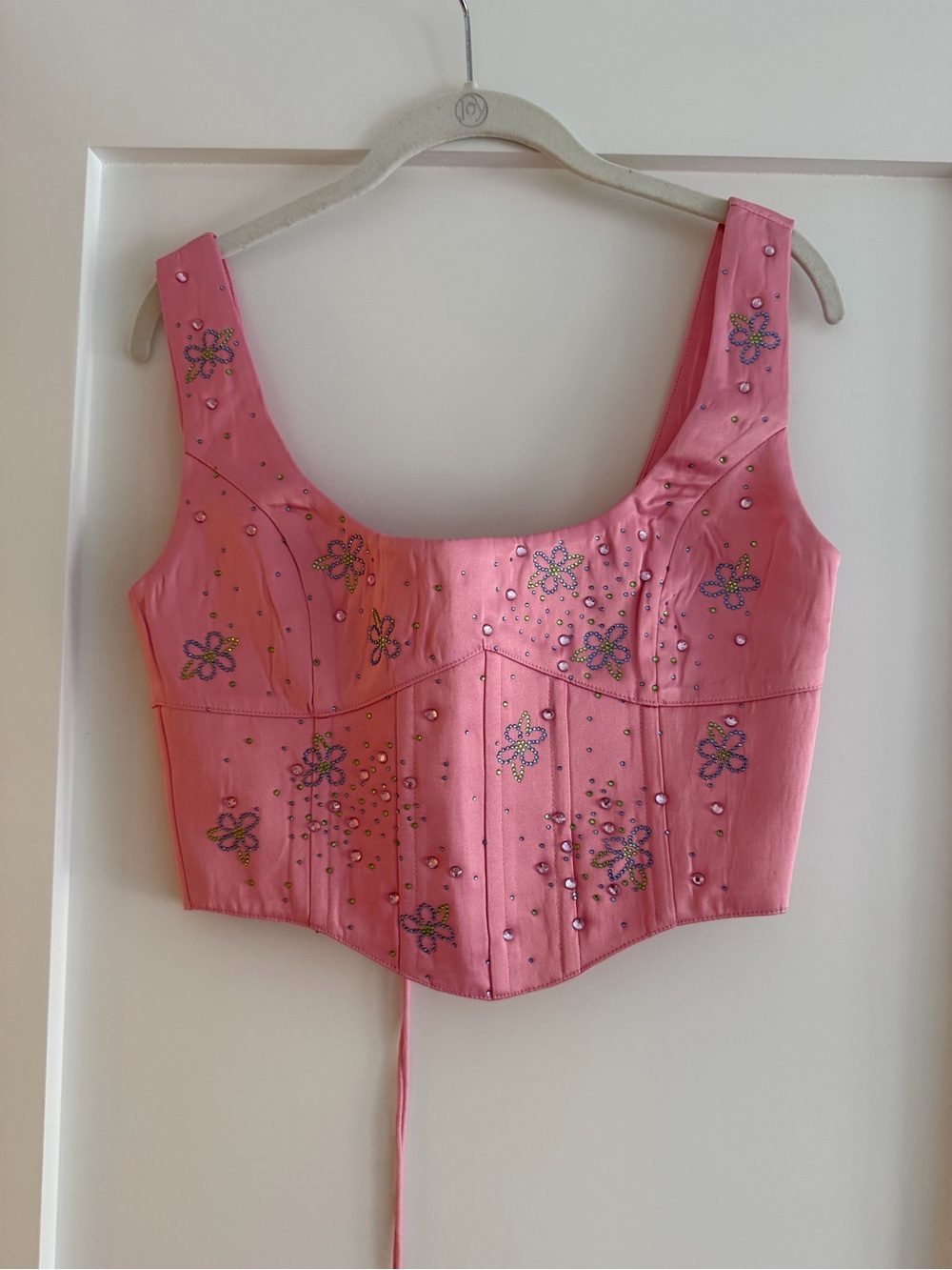 GUIZIO Pink satin beaded crystal lace up busier